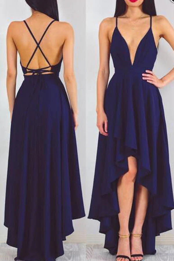 Vestidos de fiesta de gasa con tirantes altos y bajos, sencillos y corte A